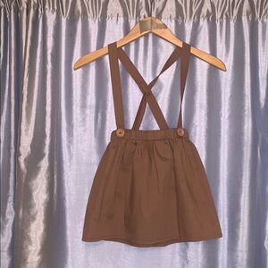 August Stitches Toddler Girl 3/4 Brown Suspender Skirt Irish Boho